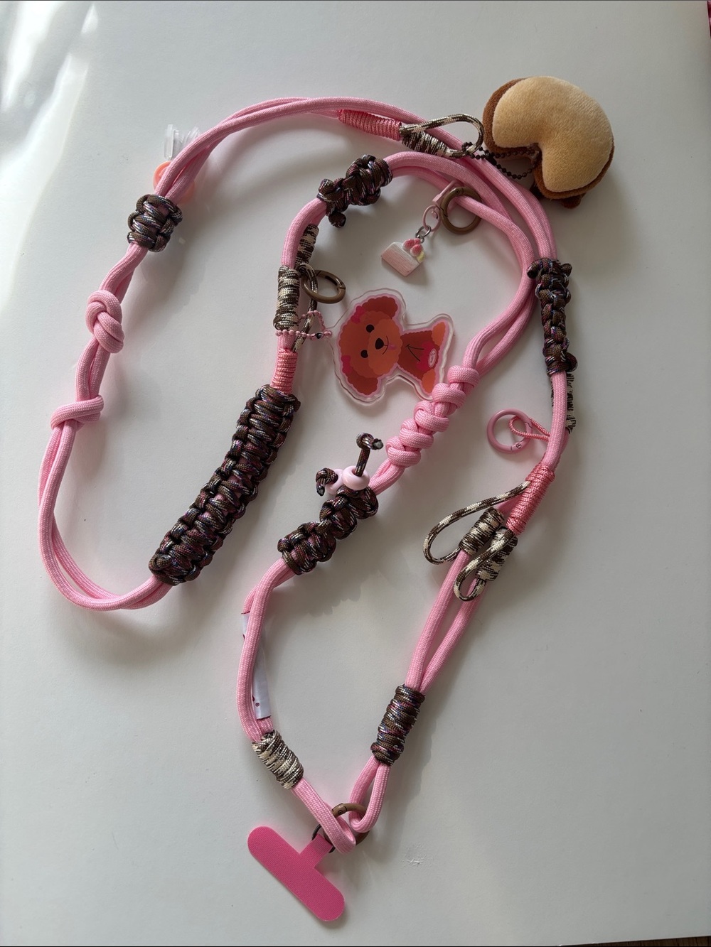 Extra-long Unique Durable & Versatile pink and brown hand-braided lanyard ✨